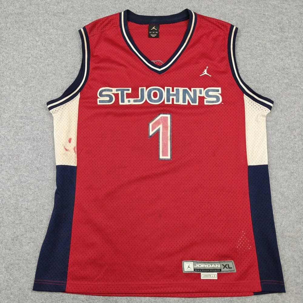 Vintage St. John's Red Storm‎ Jersey Mens XL Red NCAA Basketball Jordan Number 1